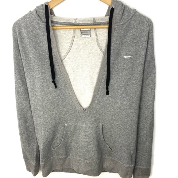 Vintage Nike Dri-Fit Women’s Heather Gray V-Neck Hoodie Sweatshirt Size Large - Picture 3 of 10